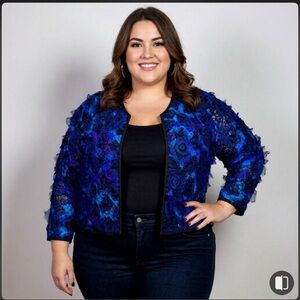 Chicos Jacket Blazer 100% Silk Plus Sz 3 Unique Abstract Accent Stand Out Piece